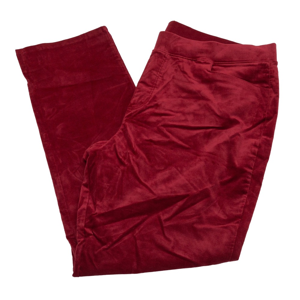 Denim & Co Velour Pants Womens 1X Burgundy Excellent Straight Leg Pull On
